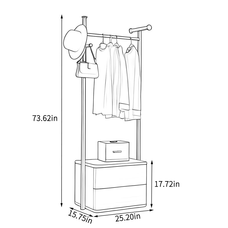 Black Walnut Coat Rack Dual Drawers, Griege