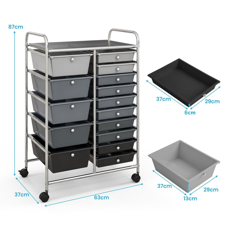 15 Drawer Storage Drawer, Gray/Black
