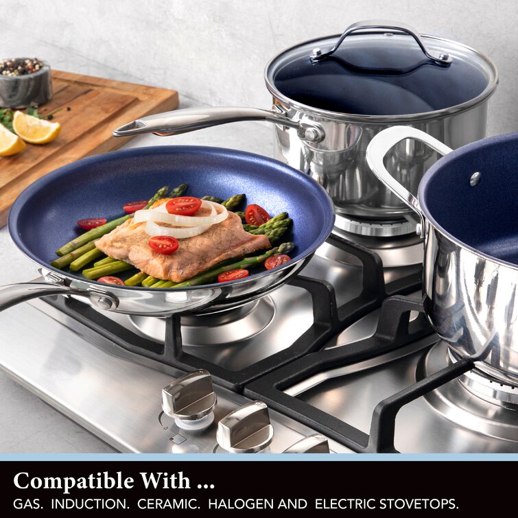 Granitestone Blue Stainless steel 10 Piece Cookware Set with Stay