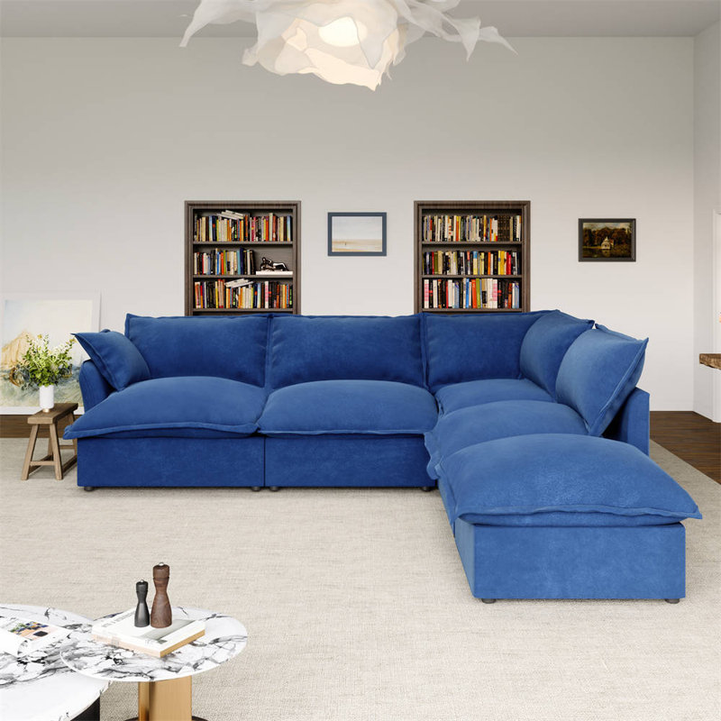 Canapé modulaire 115 po, Velours bleu Keivon