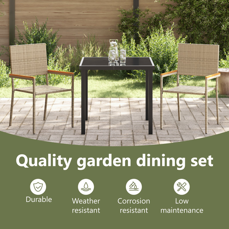 3 Piece Garden Dining Set, Beige