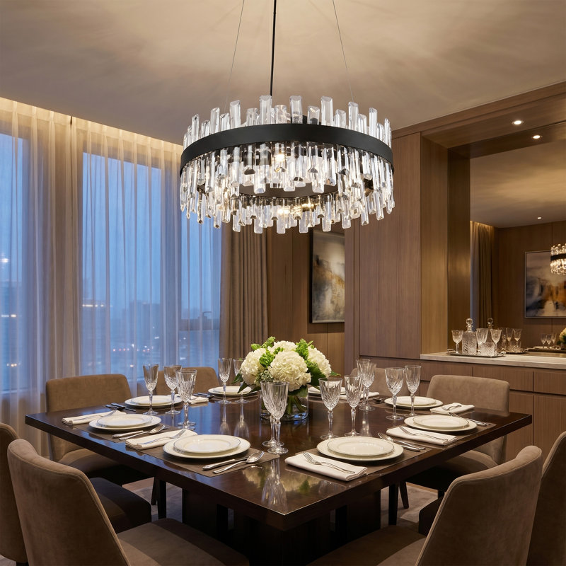 Lustre moderne en cristal noir à 12 lumières de luxe pour le salon avec îlot de cuisine sans ampoules incluses