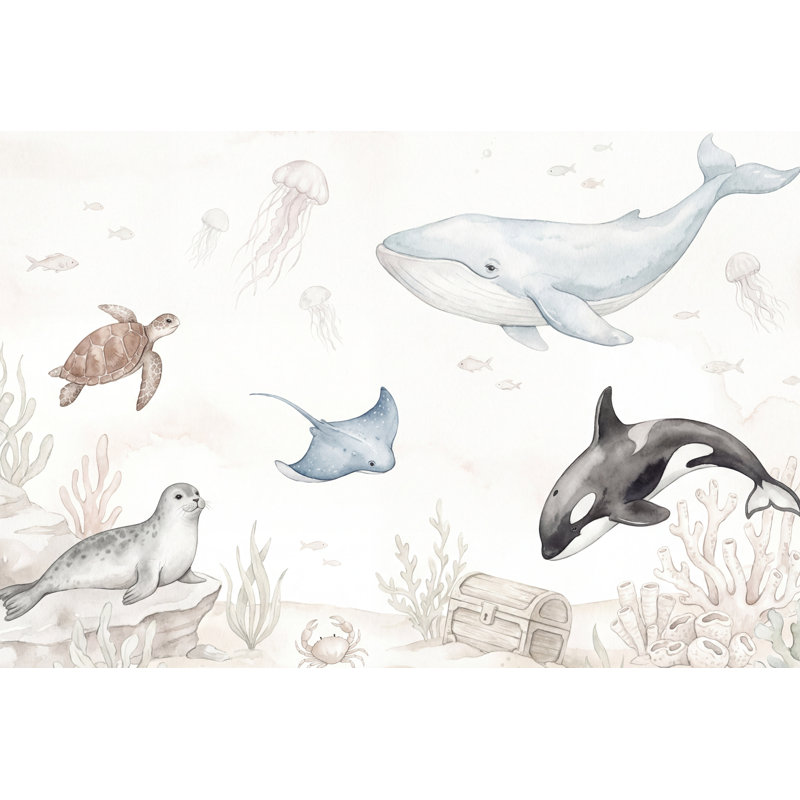 Décoration murale aquarelle sous-marine marine, 140 po x 108 po, Peler et coller
