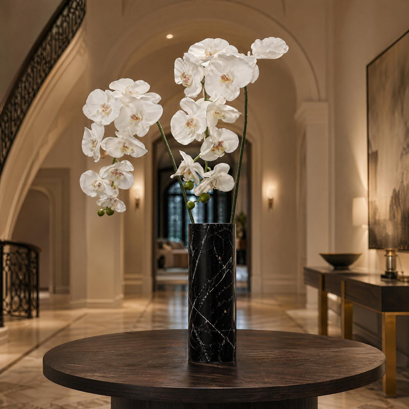 49 po. 49 po. Tige d'orchidée phalaenopsis blanche - 16 fleurs en soie, plante artificielle pour plancher et décoration de table