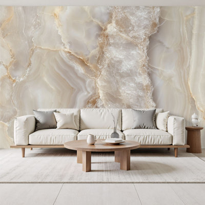 Marble Peel and Stick Wallpaper Elegant Beige White Marble Texture Natural Veining Wall Murals 69"H x 96"W Removable PVC Wall Paper Self-Adhesive Wall Decor for Bedroom Living Room Home Office