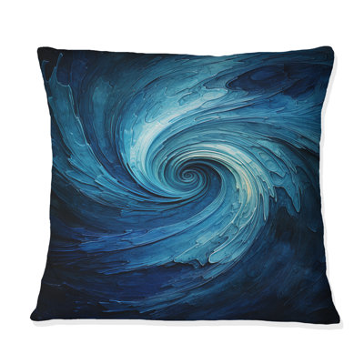 Blue Swirl Wave Spiral I - Abstract Spirals Printed Throw Pillow