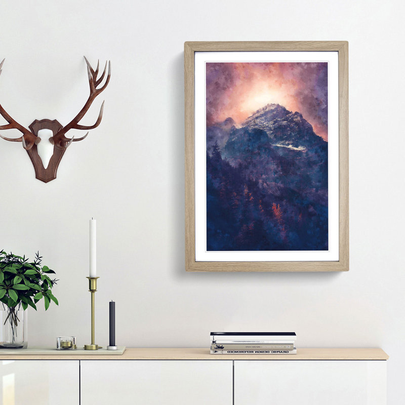Glowing Mountain in Banff Canada - Picture Frame Painting Print, 33cm H x 24cm W x 2cm D, Oak Framed