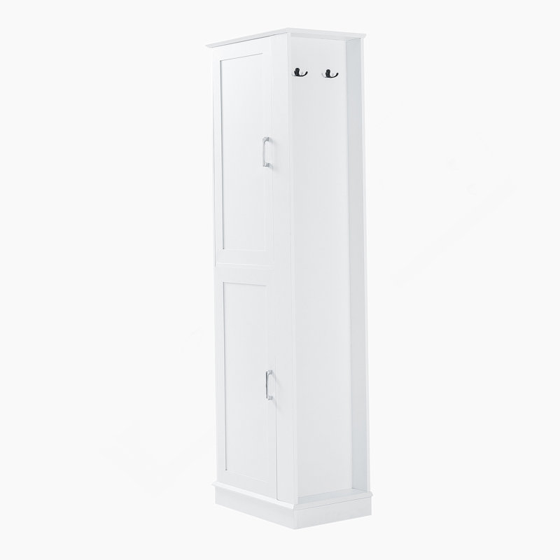 Tall Bathroom Storage Cabinet, Freestanding Storage Cabinet With Hook And Adjustable Shelf, MDF Board, White, White