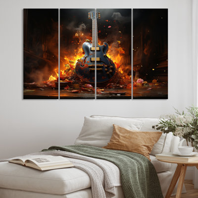 Orange Black Fire Guitar Tools Music  Music Wall Decor  4 Panels