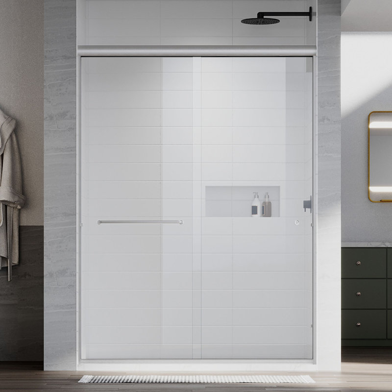 UKD07N Countess 56 to 60 in. x 60 in. H Semi-Frameless Double Sliding Shower Door in Brushed Nickel with 1/4 in. (6.35mm) Clear Glass