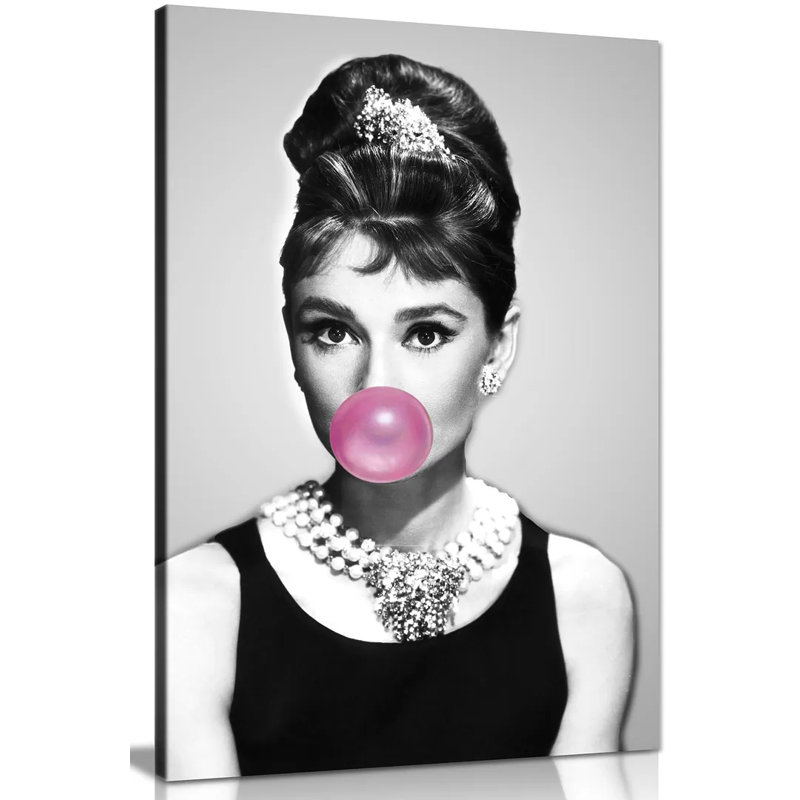 Audrey Hepburn Bubblegum Chewing Gum - Wrapped Canvas Print, 91cm H x 61cm W