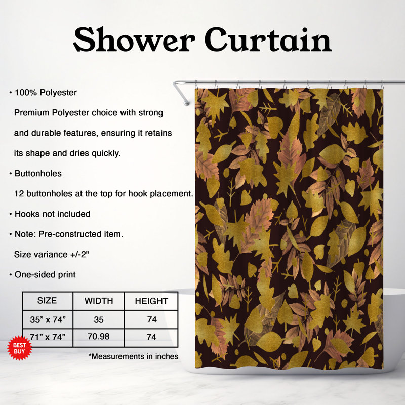 Fall Riches - Rideau de douche standard 1 pièce, H 74 po x l 71 po