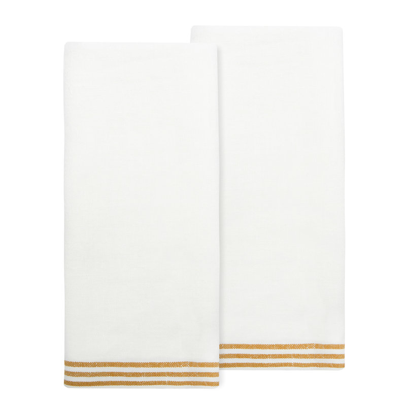 Gil Stripe Waffle Tea Towel Kitchen Towel, White/Mustard