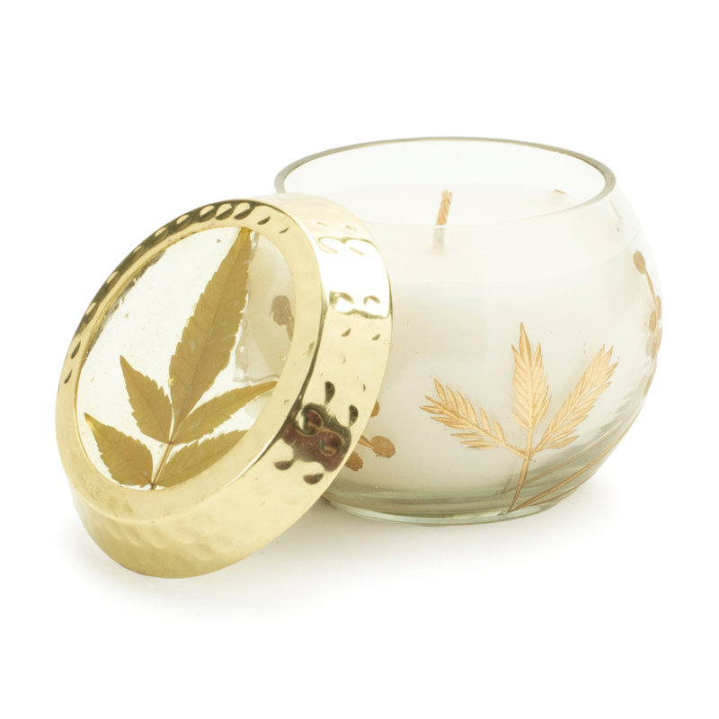 Bougie de soja parfumée givrée avec couvercle à feuilles pressées (ensemble de 3)