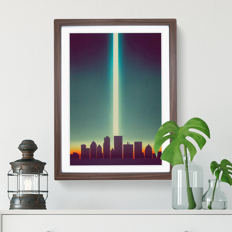 Beguiling City Skyline - Wall Art, 66cm H x 48cm W x 2cm D, Walnut Framed, White