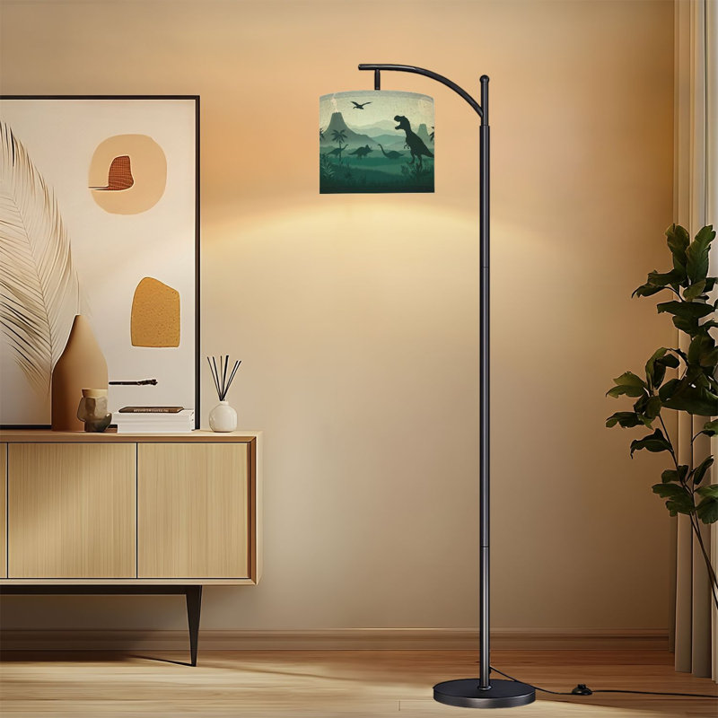 Lampe sur pied à arc avec abat-jour réglable Silhouette de dinosaure Tyrannosaurus Sauropods Lampe sur pied Pterodactyl