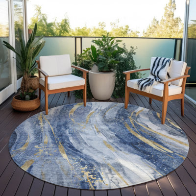 Machine Washable Indoor/Outdoor Claudian ACN1676 Blue 2'6" x 3'10" Rug