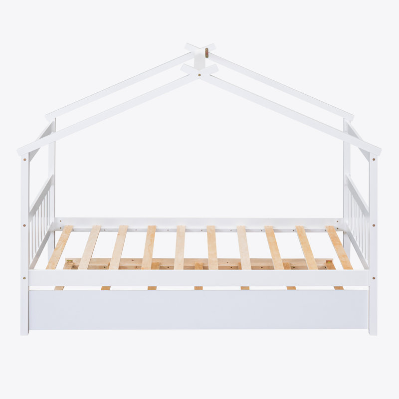 Annais Wooden House Bed with Trundle, Full, White