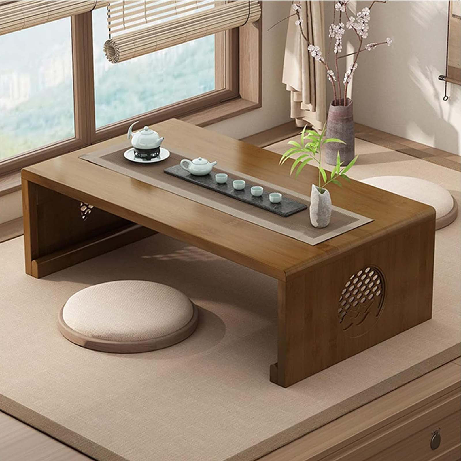 Lark Manor Japanese Coffee Table,Foldable Floor Table Low Natural Brown ...