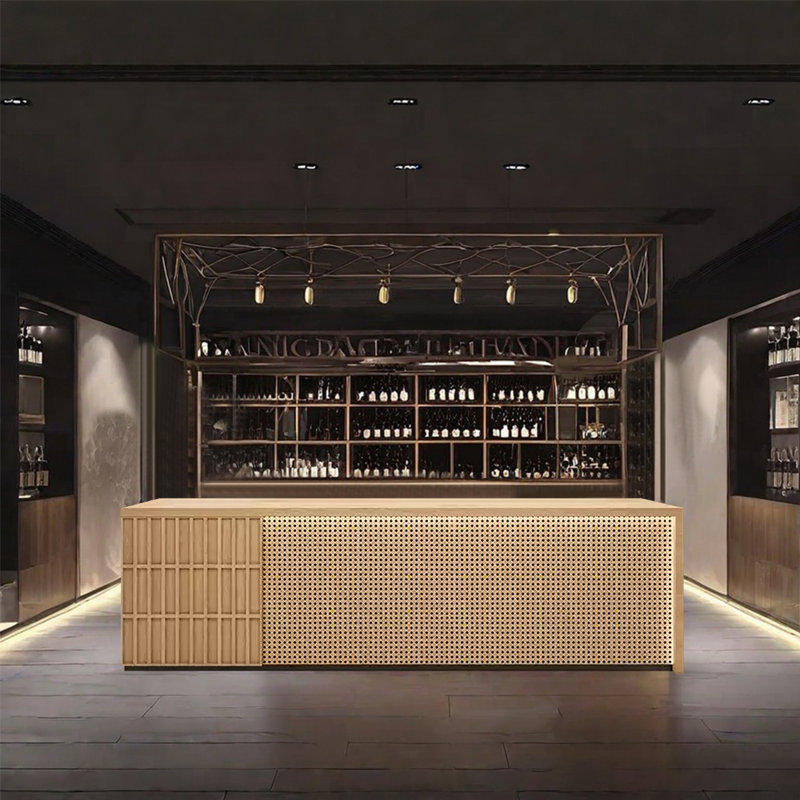 Large Rectangular Bar Counter，Rustic Reception Desk, Burlywood