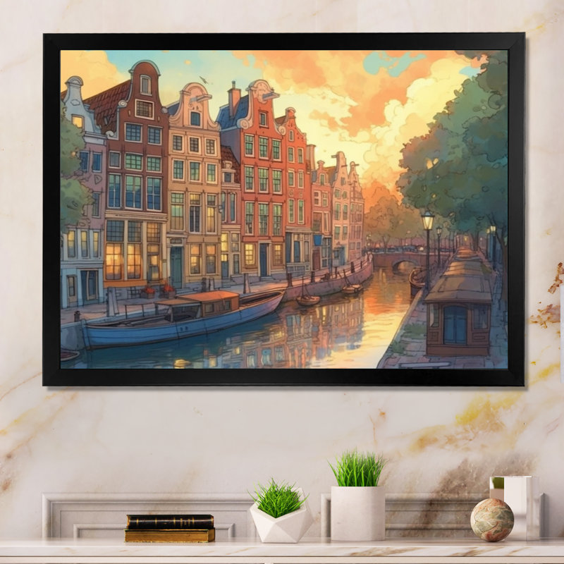 Peaceful Amsterdam I, reproduction d'art sur toile, Cadre photo noir, H 12 po x l 20 po x P 1 po
