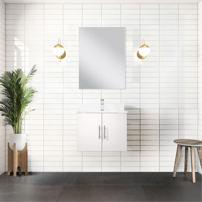Meuble-lavabo 24 po x 22 po avec comptoir en quartz et comptoir simple blanc brillant avec tablette incluse - 24 po x 22 po
