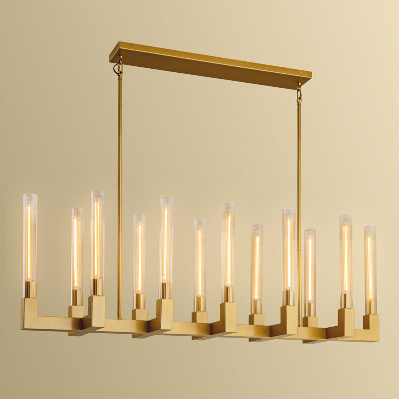 Farmhouse Chandelier With Glass Tube, 17.8'' H X 12'' W X 54'' D, Gold