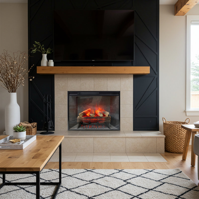 Electric Smart Fireplace with Heat, 23.4" H x 29.5" W x 8.2" D