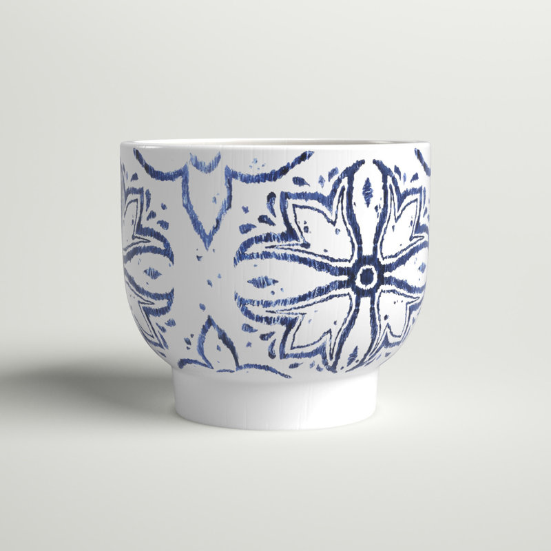 Killam White and Blue Mediterranean-Style Ceramic Cachepot