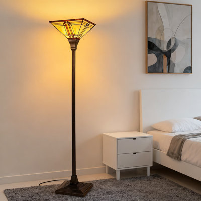 Lampe sur pied de style Tiffany avec abat-jour en verre coloré, grande lampe torchère industrielle Mission de 69 pouces pour le salon, la chambre à coucher ou le bureau