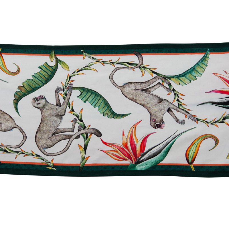 Ardmore 'Monkey Paradise' Cotton Runner, Chalk, 94" x 16"