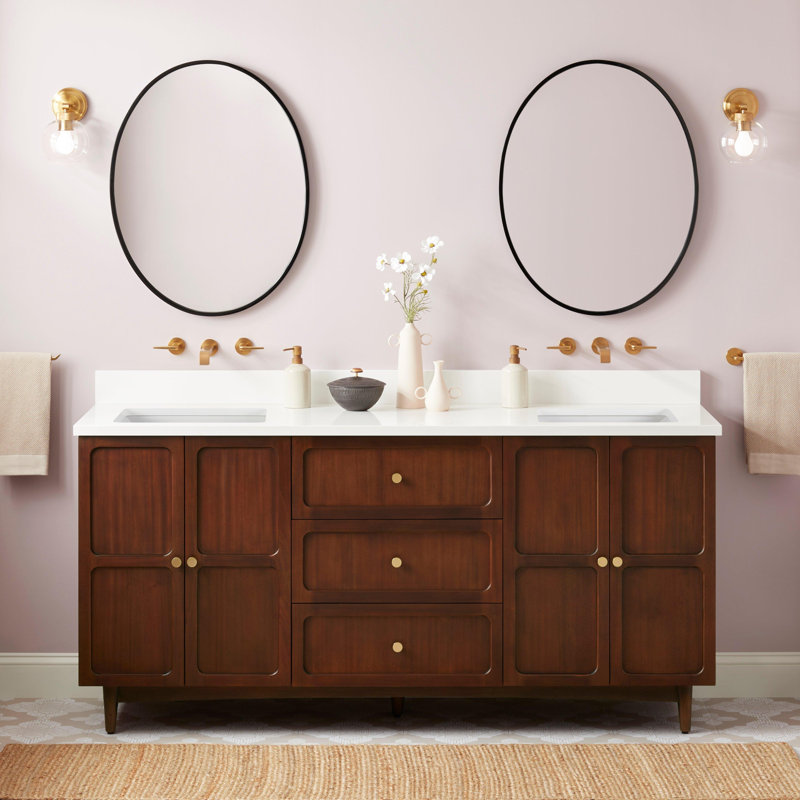 72" Delavan Vanity With Rectangular Undermount Sinks, Arctic White Quartz, No Faucet Hole, 72"