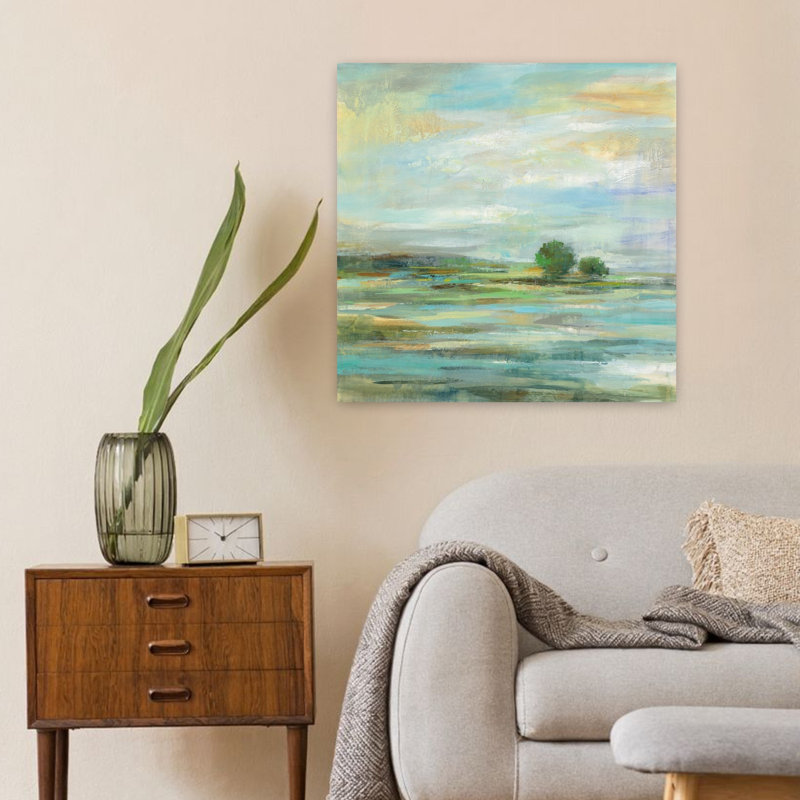 Contemporary Spring With Abstract Blue Art, 24" H x 24" W