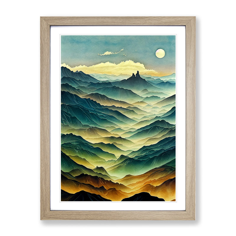 Painting of a Mountain Landscape No.5 - Wall Art, 48cm H x 36cm W, Oak Framed