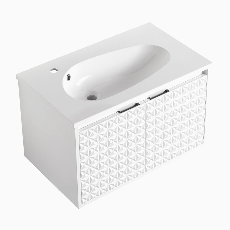 Meuble-lavabo mural 30 po avec lavabo, portes à fermeture en douceur, pour petite salle de bain