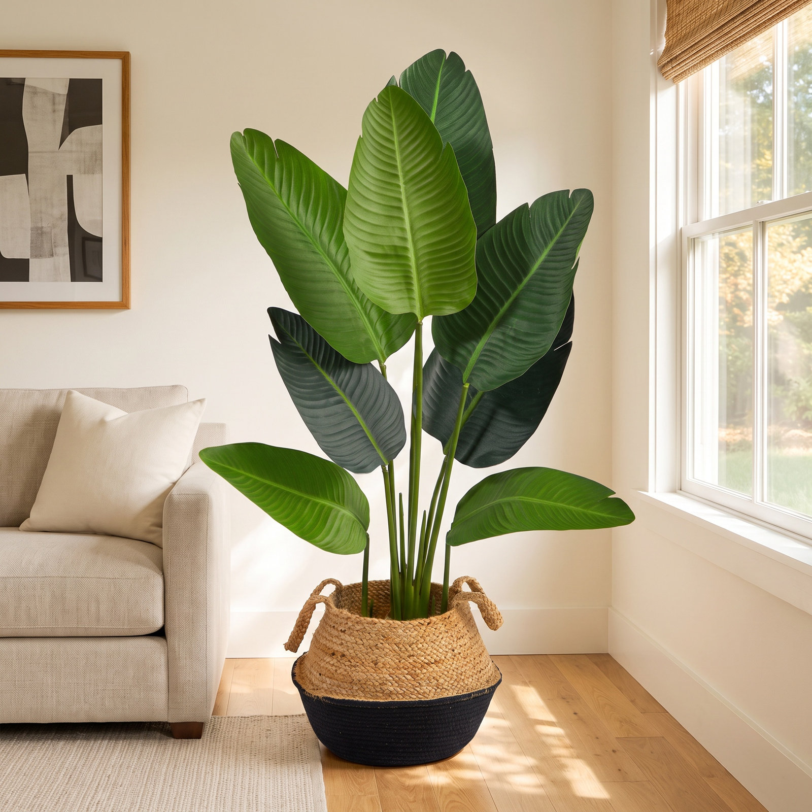 48 " Palm Tree in Planter, Tan/Black