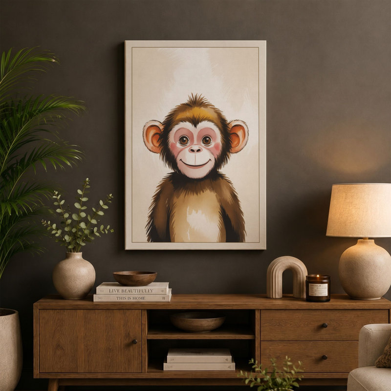 Chimpanzee Gaze Modern - Wrapped Canvas, 30x20 - 76.2 x 50.8 cm, Cream Border