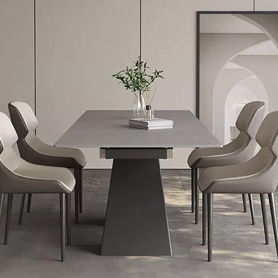Table de salle à manger extensible en pierre frittée de 160 à 241 cm pour 4 à 10 personnes, plateau en pierre frittée noire mate, pieds en acier noir