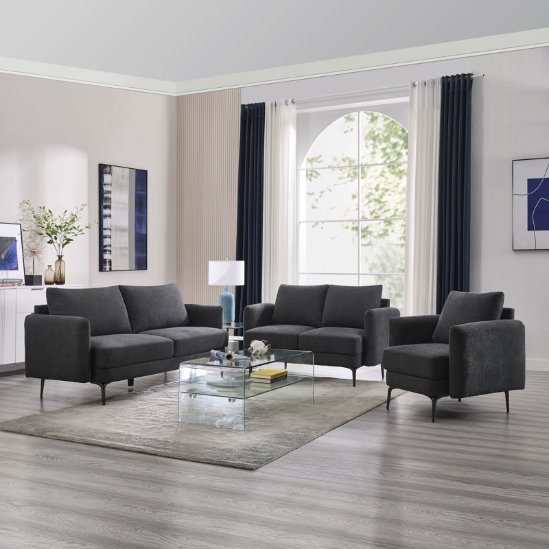 Sofia 1+2+3 Seater Fabric Living Room Sets Set, Charcoal