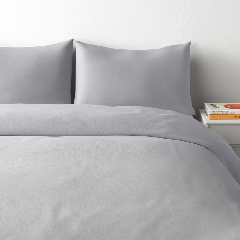 Pia Modern & Contemporary Linen Duvet Cover, Queen Duvet Cover + 2 Standard Shams, Light Gray