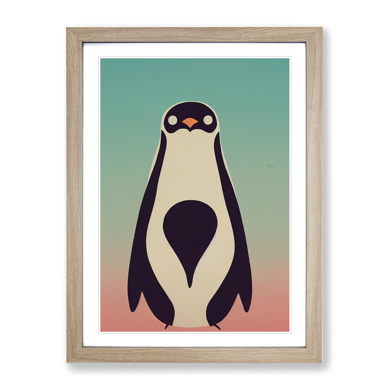 Penguin In Abstract No.6 - Print, 64cm H x 46cm W x 3cm D, White, Oak Framed Paper
