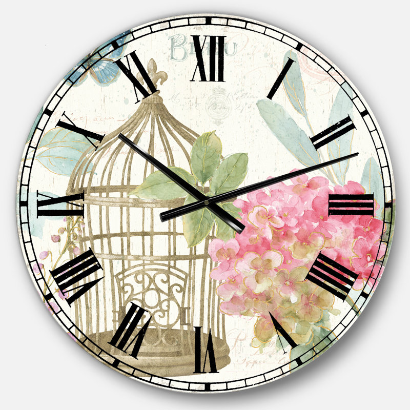 Cage à oiseaux Vintage Floral I - Horloge murale traditionnelle, Moyen