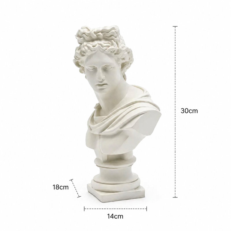 Greco-Roman Classical Bust Sculpture – Matte Resin Decorative Accent (30 cm) , Ivory