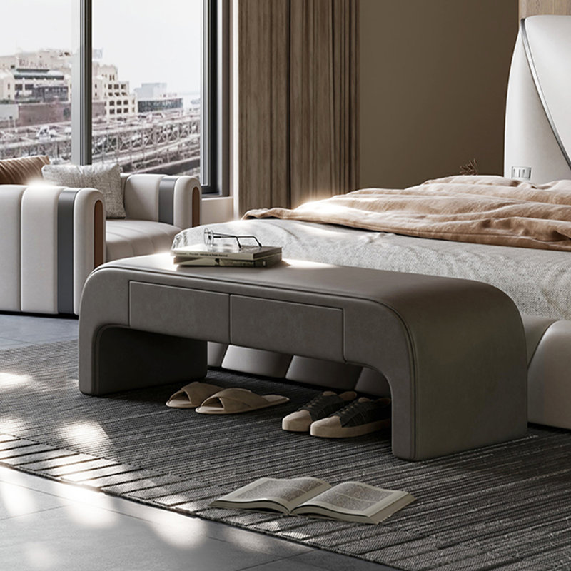 Banc de rangement en bois massif et cuir de style nordique pour chambre et salon, Gris