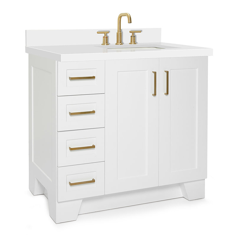 37 IN.  Single Bathroom Vanity, White, Rectangular, Right