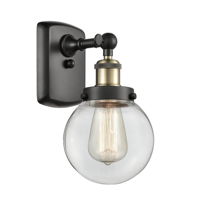Applique murale à bras 1 lumière Nickols, Ampoule non incluse, Transparent, Laiton antique noir