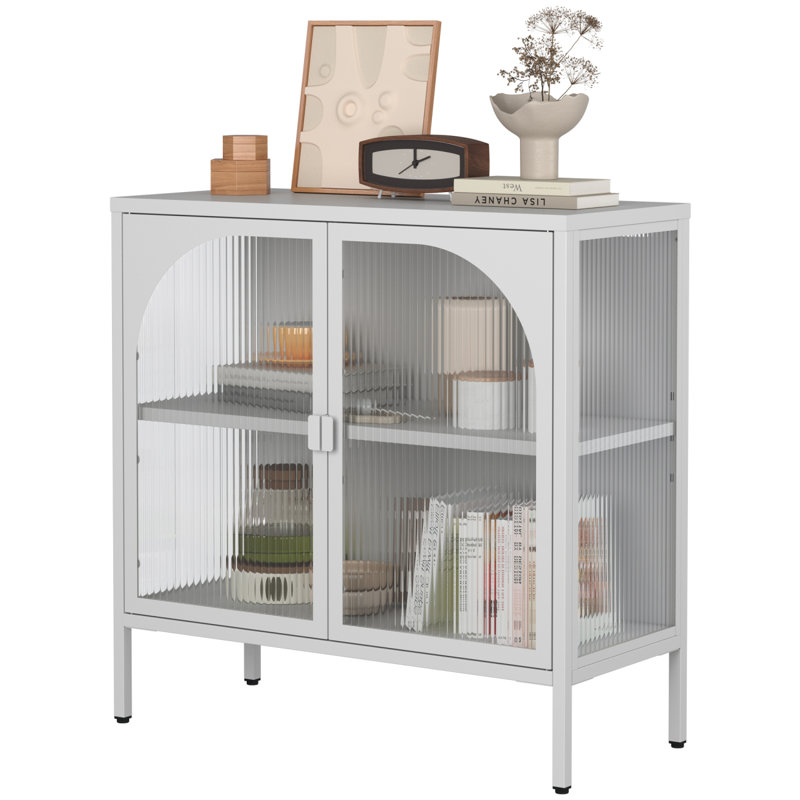 Buffet en métal avec 2 portes en verre et tablettes réglables