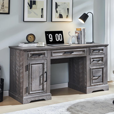 Ohana 58'' W Rectangle Computer Desk with Storage Cabinet and Drawers, Workstation for Office Home