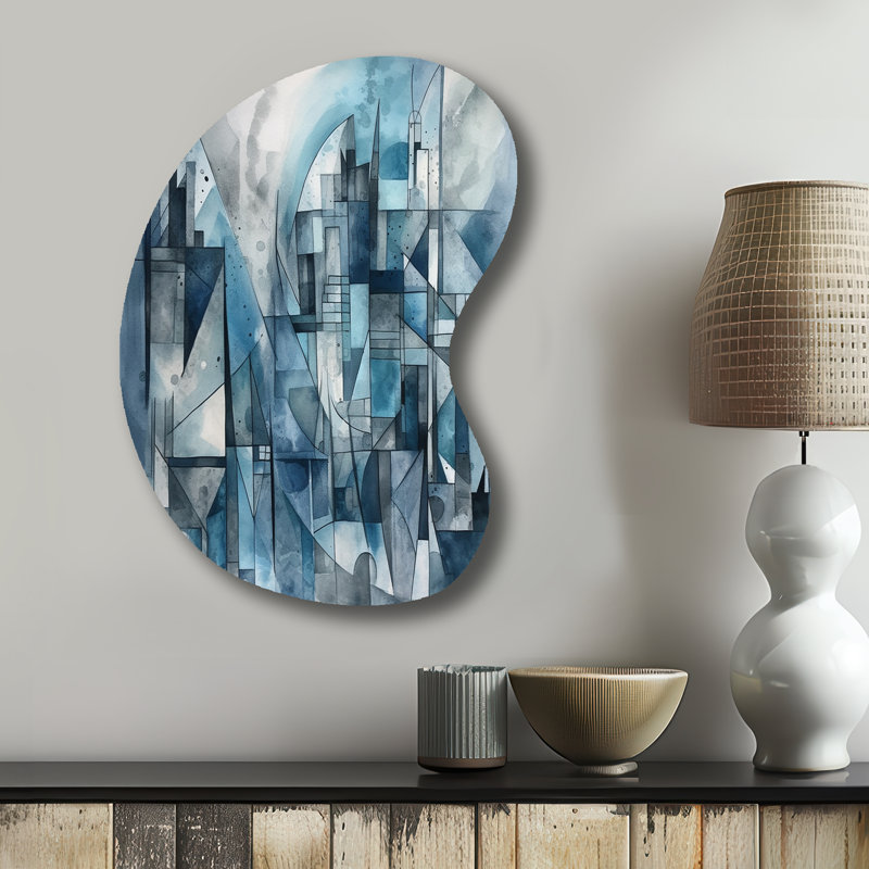 «Blue Abstracted Harmonia Of Shape III», reproduction d'art géométrique asymétrique bleue, H 31 po x l 22 po