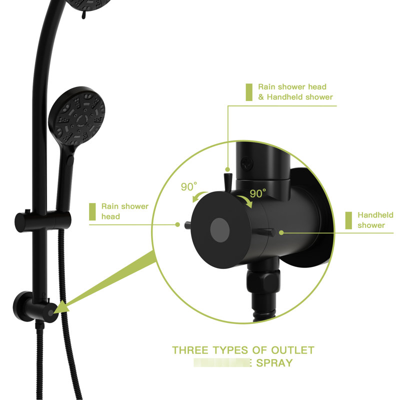 4.7" Rain Showerhead And 8 Handheld Shower, Matte Black, Slide Bar Included Adjustable Unit, Matte Black